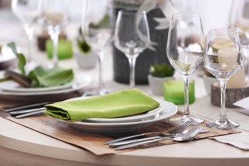 Table setting for dinner in restaurant