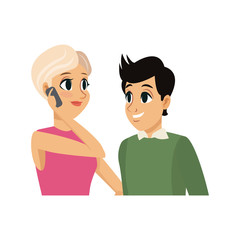 young couple cartoon icon over white background. colorful design. vector illustration