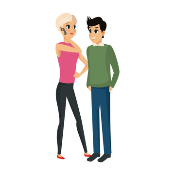 young couple cartoon icon over white background. colorful design. vector illustration