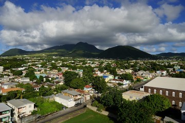 Fototapeta na wymiar A view over St. Kitts capital, Basseterre, from a high point of view