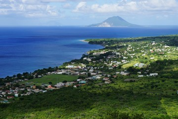 A view over seashore of Saint Kitts Island, St. Kitts and Nevis