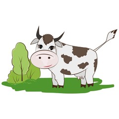 Cartoon cow on a meadow