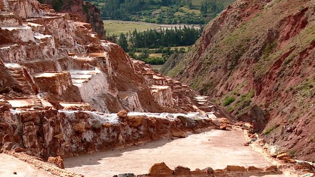 PERU: Salt evaporation pond in Maras. Video footage from South America, Peru. 