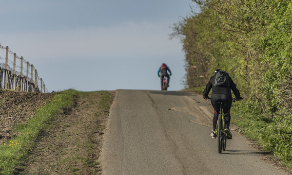 Bikers in slope near Strachotin and Popice villages