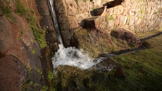 HD video footage from Peru: Water channel in Tip�n (Inca ruins in the Andes). Near Cusco, Peru, South America