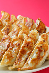 Japanese dumplings on white dish