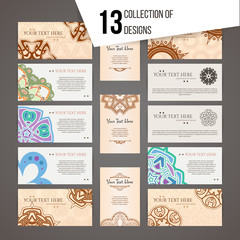Fototapeta na wymiar Set of vector design templates. Business card with floral circle ornament. Mandala style.