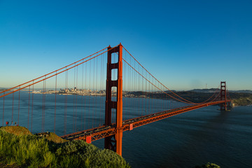 Aerial view of the Golden Gate bridge in San Fransisco during golden hour