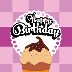 happy birthday cupcake card vector illustration design