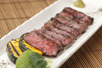 Grilled beef steak with sweet potatoes