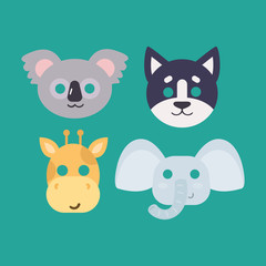 Animals carnival mask vector set festival decoration masquerade and party costume cute cartoon head decor isolated celebration vector illustration.