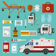 Medical icons set care ambulance emergency hospital vector illustration
