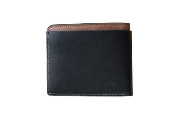 Black leather wallet on wooden background