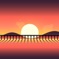 Abstract sunset silhouette mountain scenery background