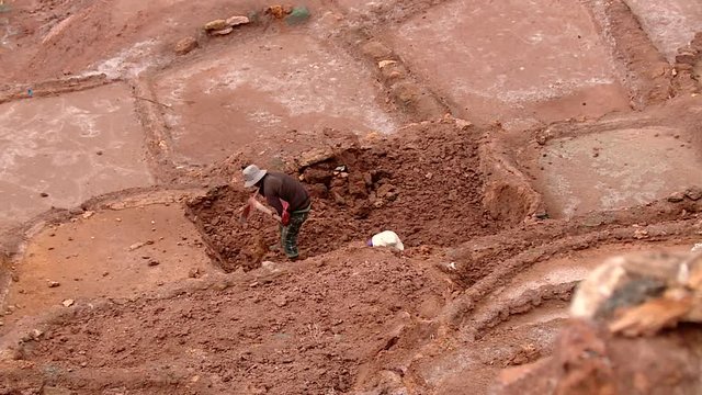 Close-up HD video footage from PERU: Maras salt evaporation pond, Region of Cusco (Cuzco). South America