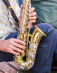 Street musician playing saxophone