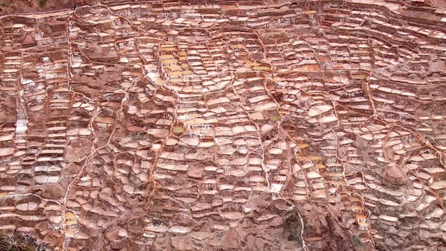 SALT MINING: video footage from Maras, Peru. Region of Cusco in andean landscape in South America, Peru.