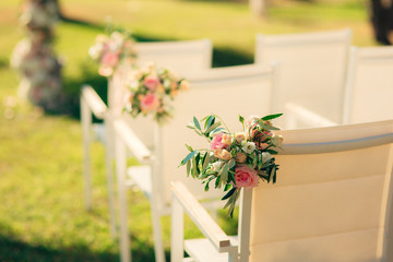 Fototapeta na wymiar Chairs for wedding ceremony. Wedding in Montenegro