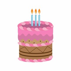 birthday cake with beautiful garnish and candles. vector illustration