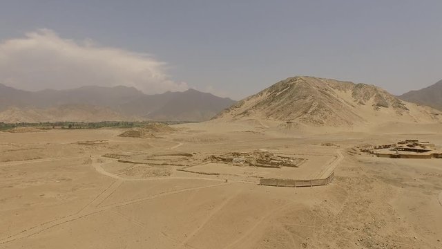 Aerial of CARAL in Peru, South America. Known as the oldest urban complex in America.  