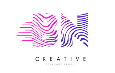 BN B N Zebra Lines Letter Logo Design with Magenta Colors