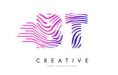 BT B T Zebra Lines Letter Logo Design with Magenta Colors