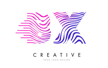 BX B X Zebra Lines Letter Logo Design with Magenta Colors