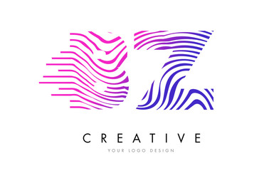 BZ B Z Zebra Lines Letter Logo Design with Magenta Colors