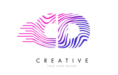 CD C D Zebra Lines Letter Logo Design with Magenta Colors