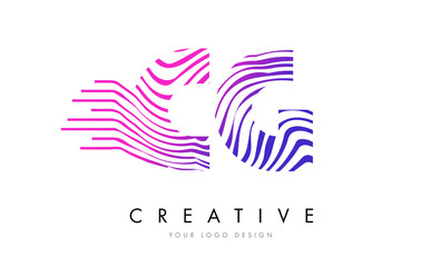CG C G Zebra Lines Letter Logo Design with Magenta Colors