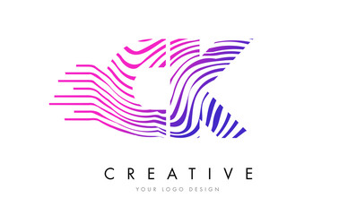 CK C K Zebra Lines Letter Logo Design with Magenta Colors