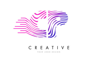 CP C P Zebra Lines Letter Logo Design with Magenta Colors