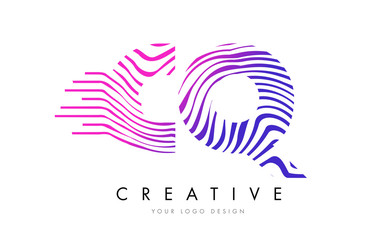 CQ C Q Zebra Lines Letter Logo Design with Magenta Colors