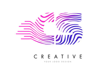 CS C S Zebra Lines Letter Logo Design with Magenta Colors