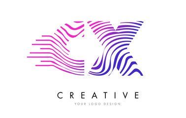 CX C X Zebra Lines Letter Logo Design with Magenta Colors