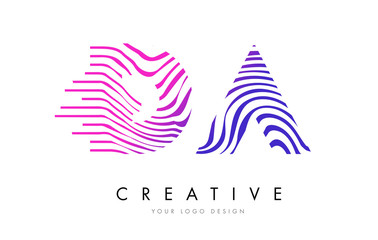 DA D A Zebra Lines Letter Logo Design with Magenta Colors