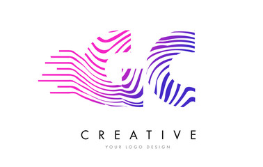 GC G C Zebra Lines Letter Logo Design with Magenta Colors