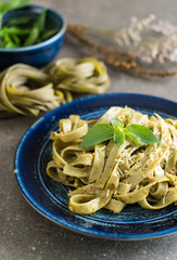 spinach fettuccine on plate
