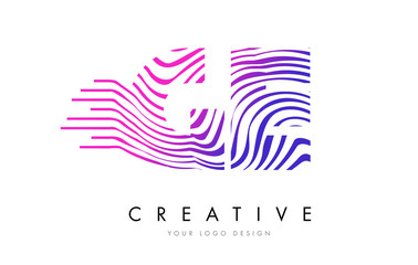 GE G E Zebra Lines Letter Logo Design with Magenta Colors