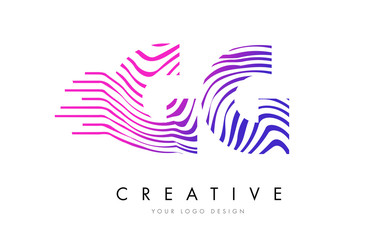 GG G G Zebra Lines Letter Logo Design with Magenta Colors