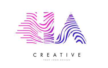 HA H A Zebra Lines Letter Logo Design with Magenta Colors