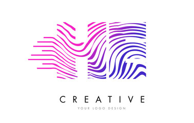 HE H E Zebra Lines Letter Logo Design with Magenta Colors
