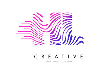 HL H L Zebra Lines Letter Logo Design with Magenta Colors