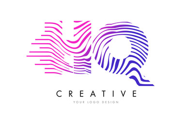 HQ H Q Zebra Lines Letter Logo Design with Magenta Colors