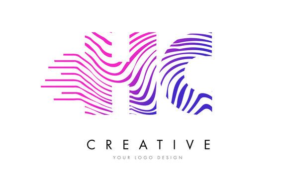 HC H C Zebra Lines Letter Logo Design with Magenta Colors