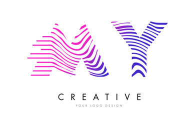 MY M Y Zebra Lines Letter Logo Design with Magenta Colors