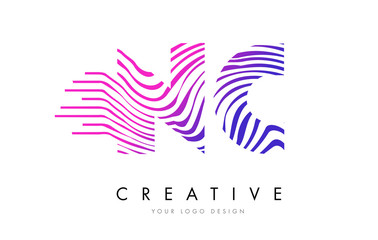 NC N C Zebra Lines Letter Logo Design with Magenta Colors