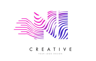 NI N I Zebra Lines Letter Logo Design with Magenta Colors