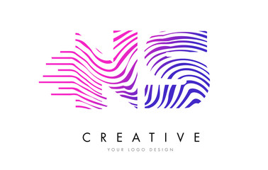 NS N S Zebra Lines Letter Logo Design with Magenta Colors