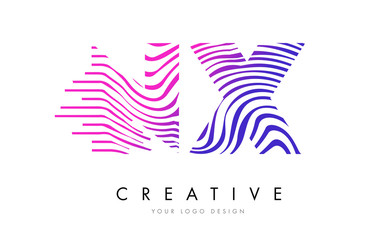 NX N X Zebra Lines Letter Logo Design with Magenta Colors